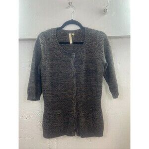 AVENTURA WOMENS MED ORGANIC COTTON 3/4 SLEEVE BUTTON UP SWEATER BROWN